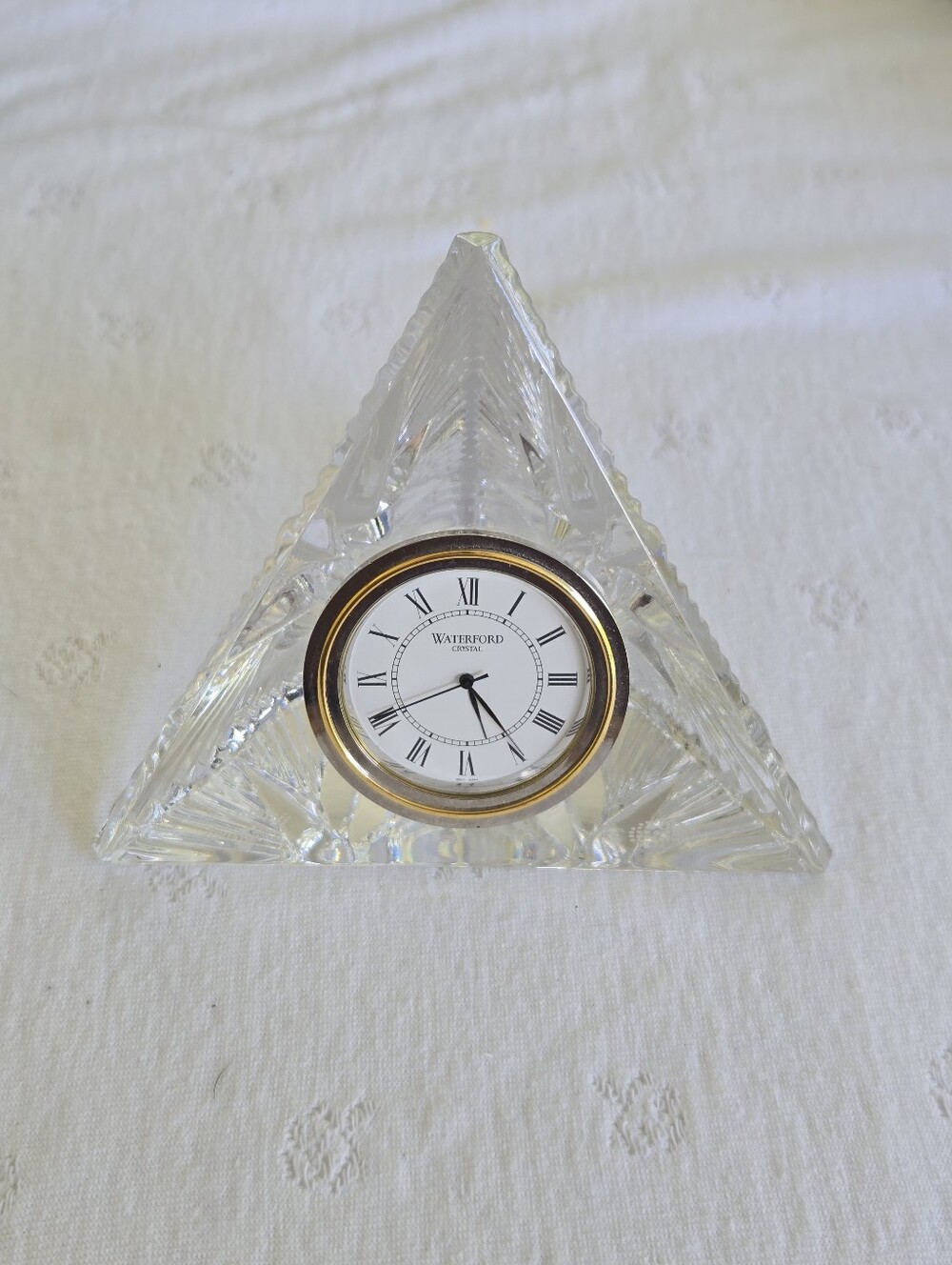Waterford Crystal Pyramid Desk Clock with Gold Bezel